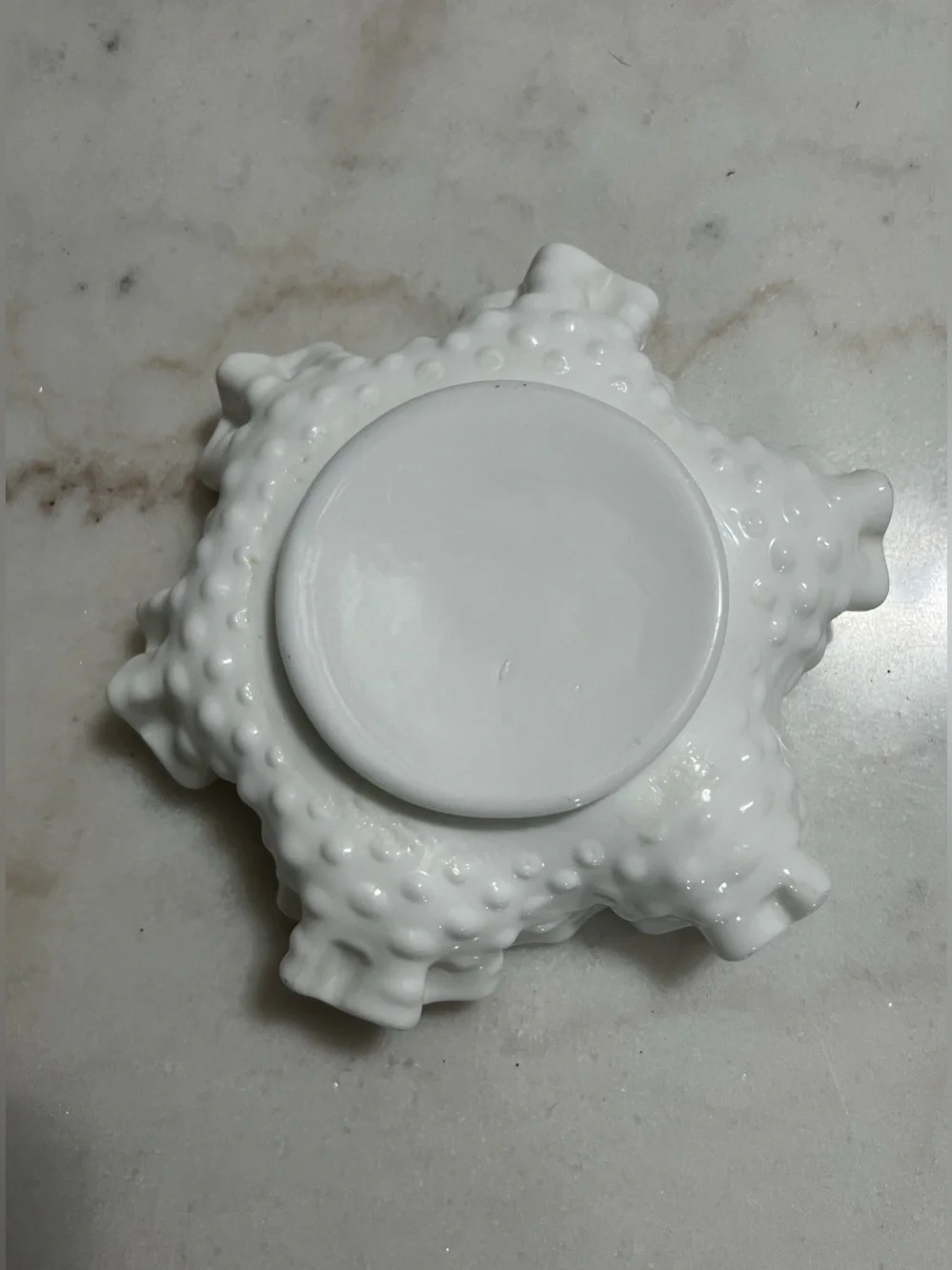 VINTAGE FENTON WHITE MILK GLASS HOBNAIL RUFFLED BOWL 6” TRINKET CANDY DISH